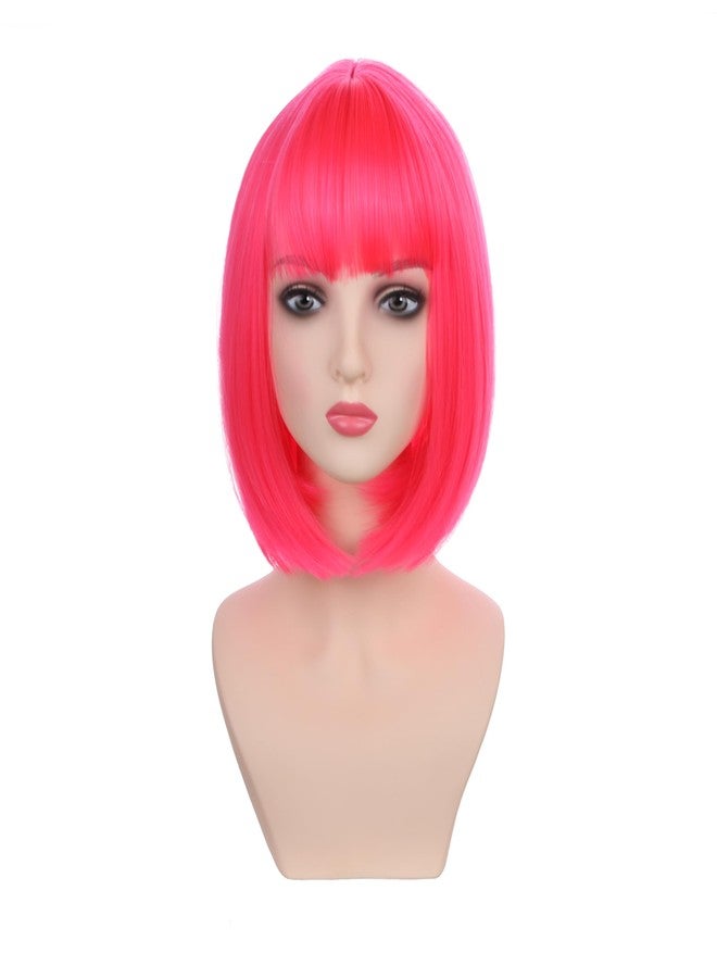 DUDUWIG Kid Hot Pink Wig Girls Short Rose Red Straight Wig Child Neon Pink Wigs with Bangs Hairnet Include - Image 3